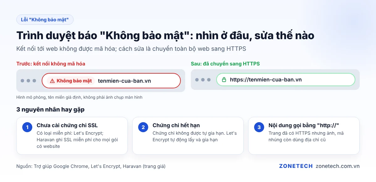 Cảnh báo Không bảo mật trên thanh địa chỉ trình duyệt