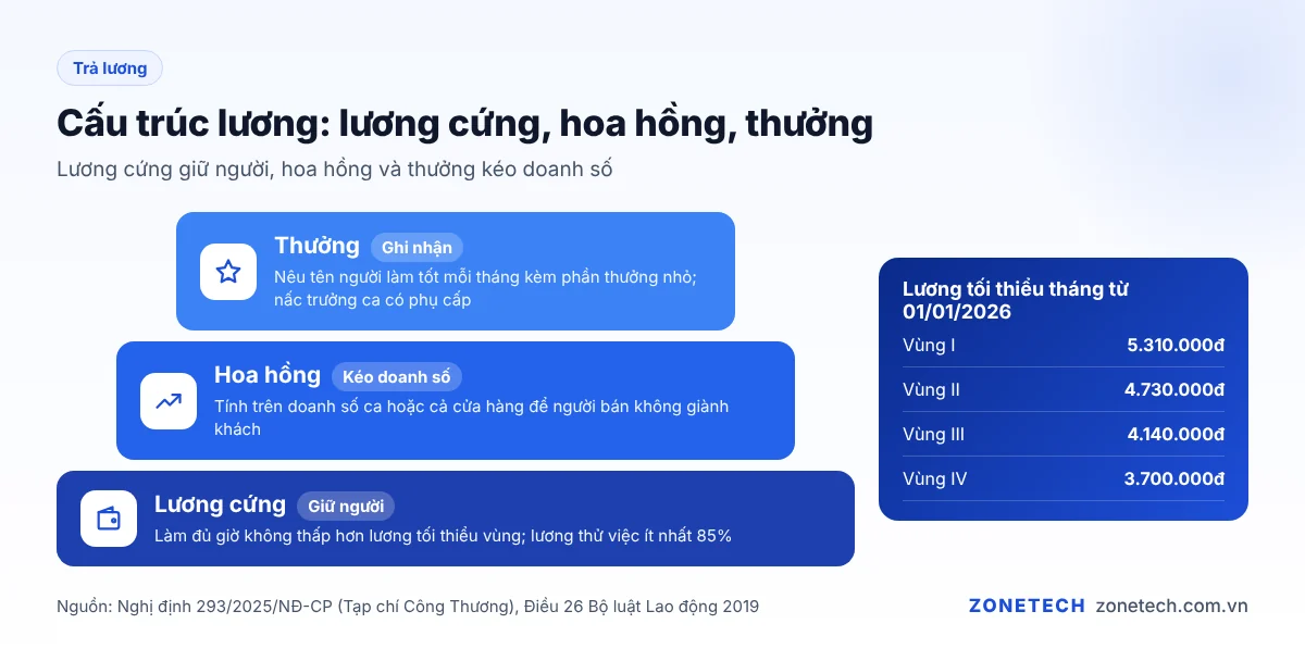 Cấu trúc lương nhân viên bán hàng: lương cứng, hoa hồng, thưởng