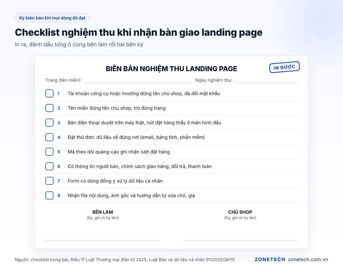 Checklist nghiệm thu dịch vụ thiết kế landing page khi nhận bàn giao