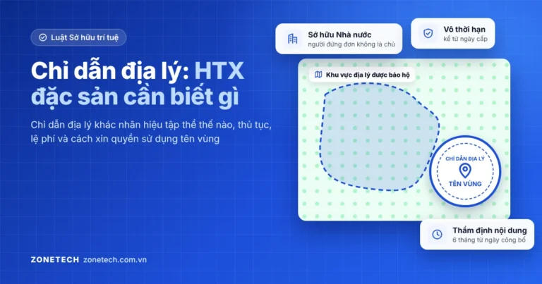 Ảnh bìa chỉ dẫn địa lý cho HTX đặc sản: bản đồ khu vực được bảo hộ và con dấu chỉ dẫn địa lý