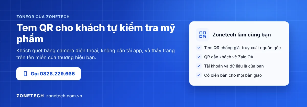 Zonetech ZoneQR: tem QR cho khách tự kiểm tra mỹ phẩm bằng camera điện thoại