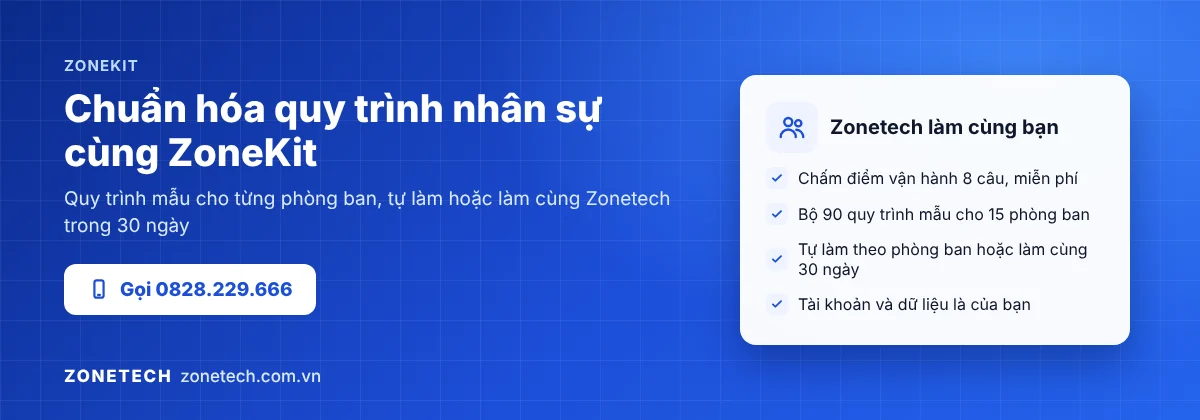 Zonetech ZoneKit: quy trình mẫu cho từng phòng ban, tự làm hoặc làm cùng 30 ngày