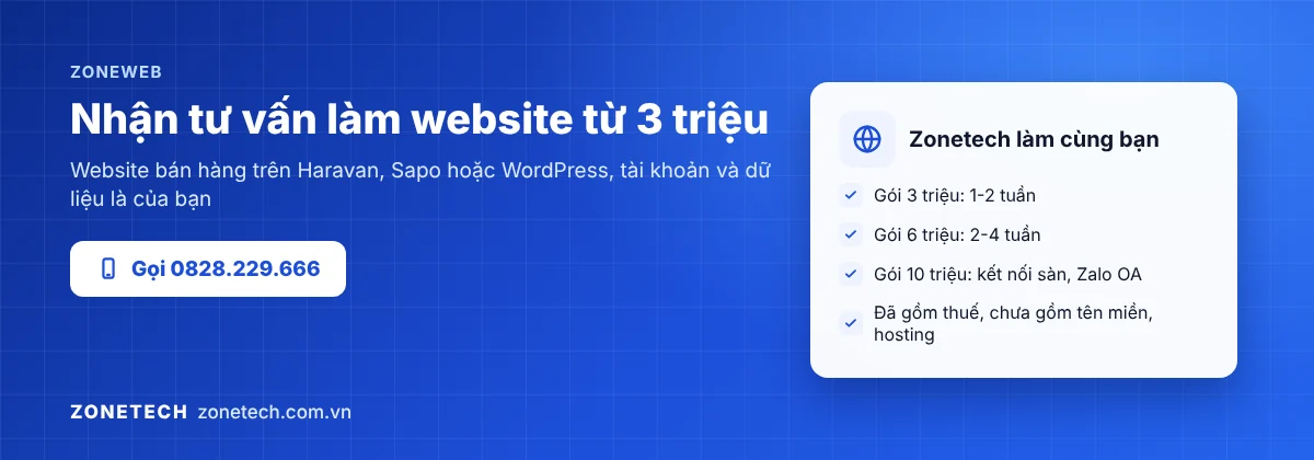 Nhận tư vấn làm website bán hàng cùng Zonetech ZoneWeb từ 3 triệu đồng