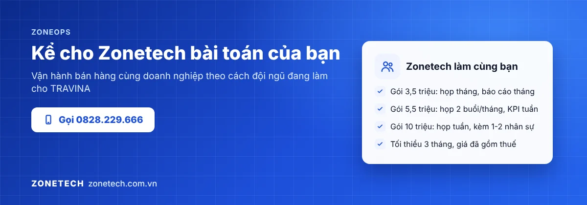 Zonetech: kể bài toán vận hành bán hàng, gói ZoneOps từ 3,5 triệu đồng/tháng