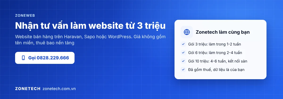 Zonetech nhận tư vấn làm website bán hàng ZoneWeb trên Haravan từ 3 triệu đồng