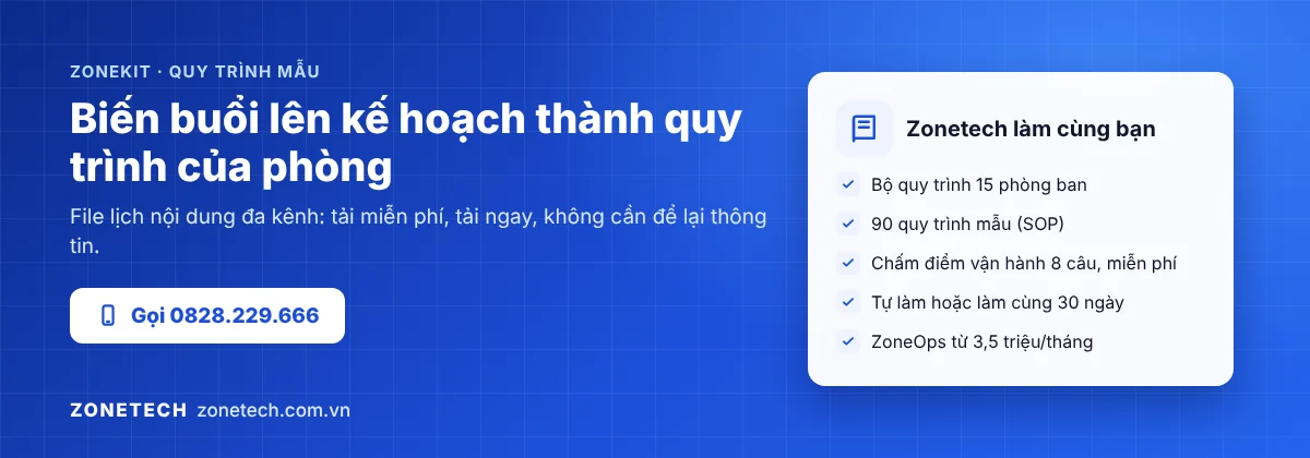 Zonetech ZoneKit bộ quy trình mẫu, kèm bản Free file lịch nội dung tải miễn phí