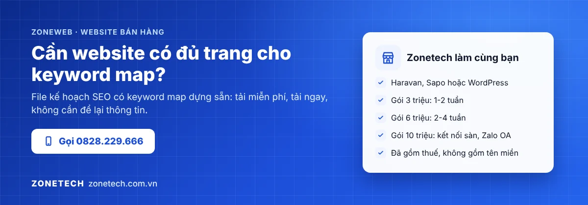 Zonetech ZoneWeb làm website bán hàng, kèm bản Free file kế hoạch SEO tải miễn phí