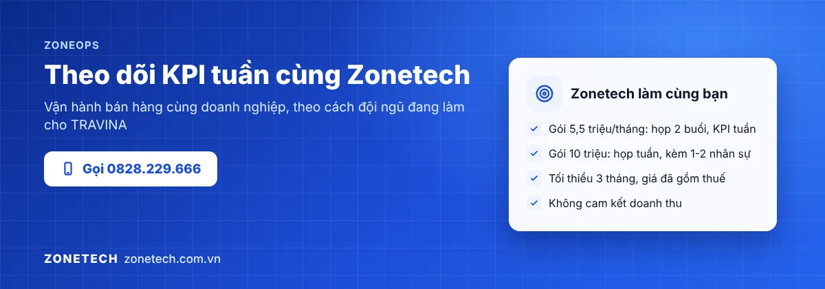 Zonetech ZoneOps: gói 5,5 triệu đồng/tháng có KPI tuần, gói 10 triệu đồng họp tuần
