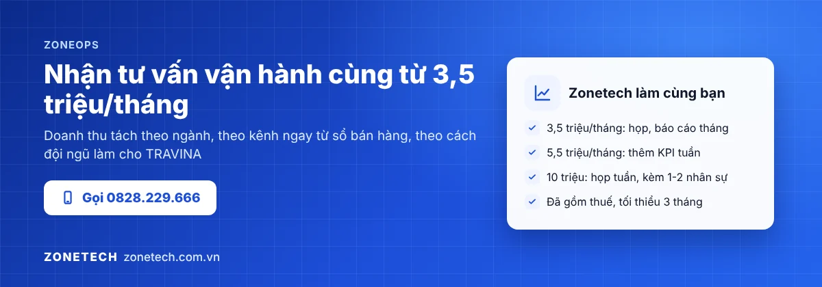 Banner ZoneOps: nhận tư vấn vận hành cùng từ 3,5 triệu/tháng, doanh thu tách theo ngành từ sổ bán hàng