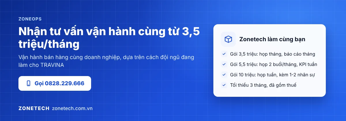Tư vấn vận hành bán hàng cùng doanh nghiệp với ZoneOps của Zonetech, gói từ 3,5 triệu đồng/tháng