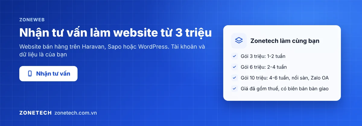 Nhận tư vấn làm website từ 3 triệu cùng Zonetech
