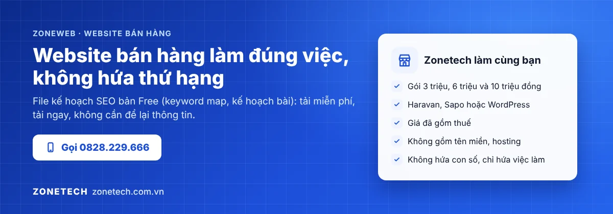 Zonetech ZoneWeb làm website bán hàng, không cam kết thứ hạng