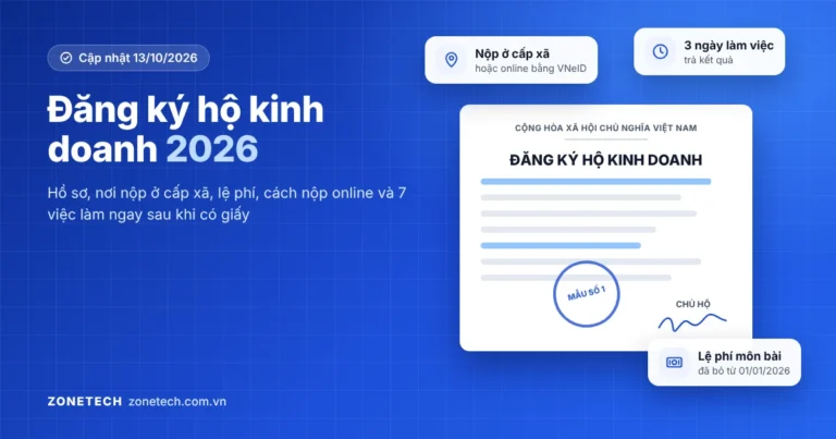 Ảnh bìa đăng ký hộ kinh doanh 2026: nộp ở cấp xã hoặc online, 3 ngày làm việc, lệ phí môn bài đã bỏ