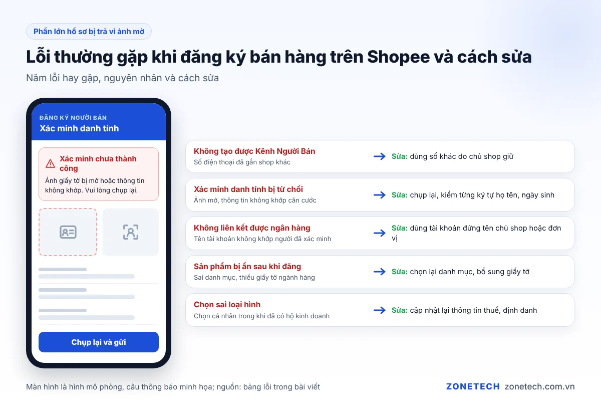 Các lỗi thường gặp khi đăng ký bán hàng trên Shopee và cách sửa