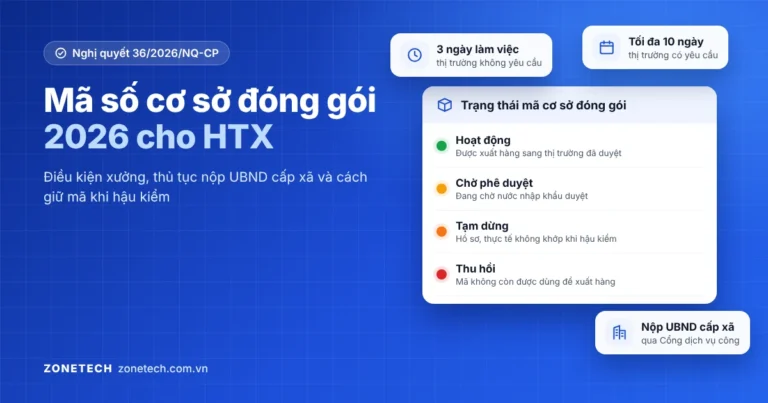 Ảnh bìa bài mã số cơ sở đóng gói 2026: trạng thái mã, thời hạn 3 và 10 ngày làm việc, nộp UBND cấp xã