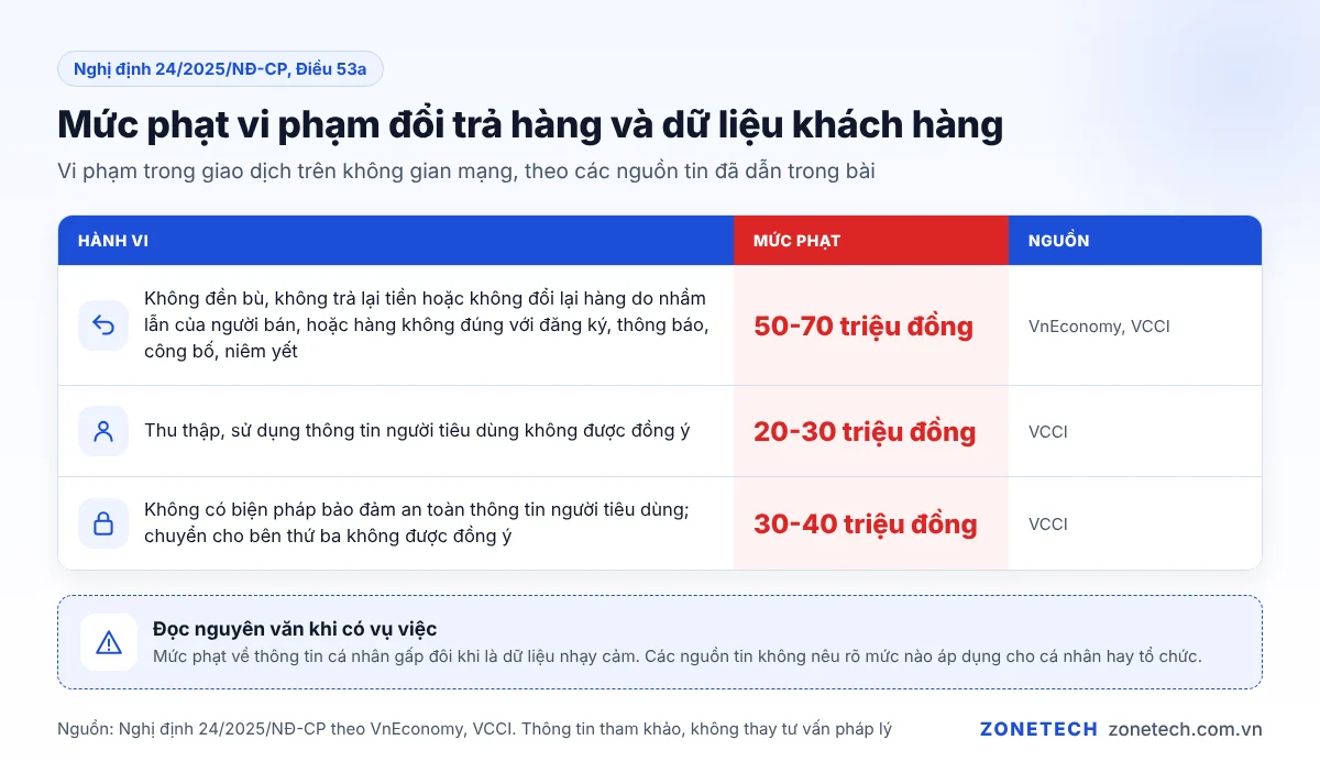 Mức phạt vi phạm đổi trả hàng và dữ liệu khách hàng theo Nghị định 24/2025/NĐ-CP
