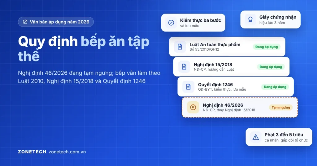 Ảnh bìa quy định bếp ăn tập thể: các văn bản đang áp dụng và Nghị định 46/2026 đang tạm ngưng