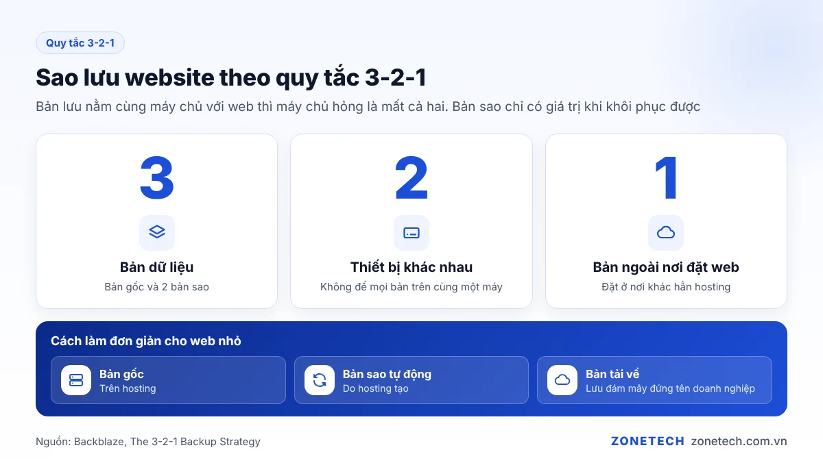 Sơ đồ sao lưu 3-2-1: 3 bản, 2 thiết bị, 1 bản ngoài nơi đặt web
