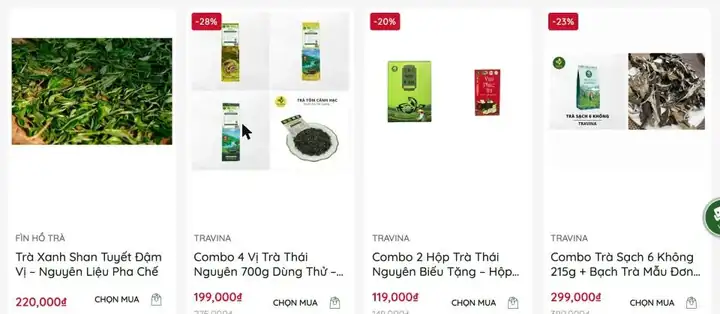 Danh mục sản phẩm trên website Thuận Trà Thái Nguyên